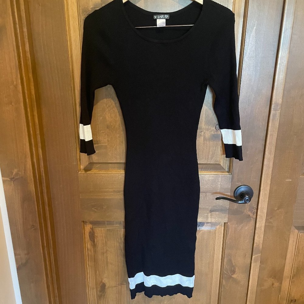Venus Black Sweater Dress With White Stripe - Size Small